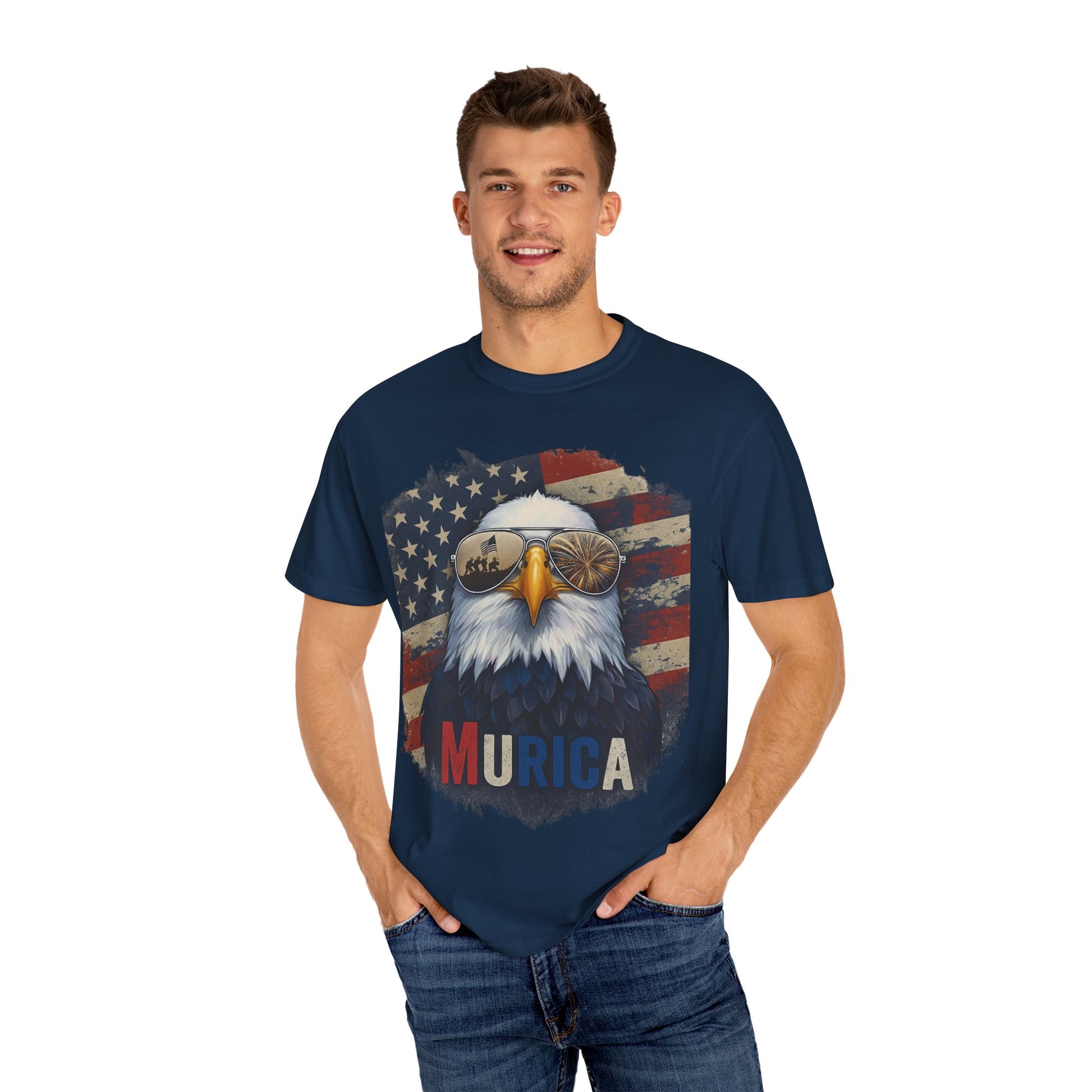 Patriotic Eagle T-Shirt, Unisex Garment-Dyed Tee, 'Murica Design, Great for July 4th, BBQs, Independence Day, Casual Wear, Gifts