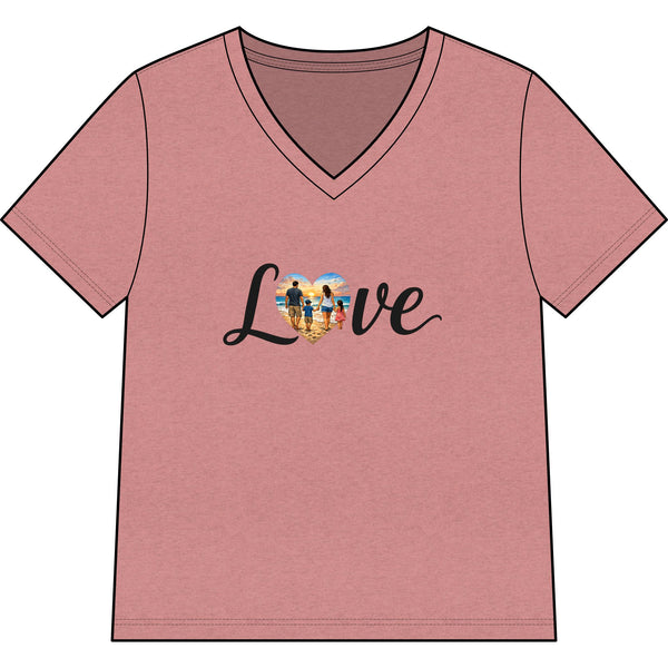 Love Heart Beach V-Neck Tee — Women's Vacation & Summer Graphic Shirt