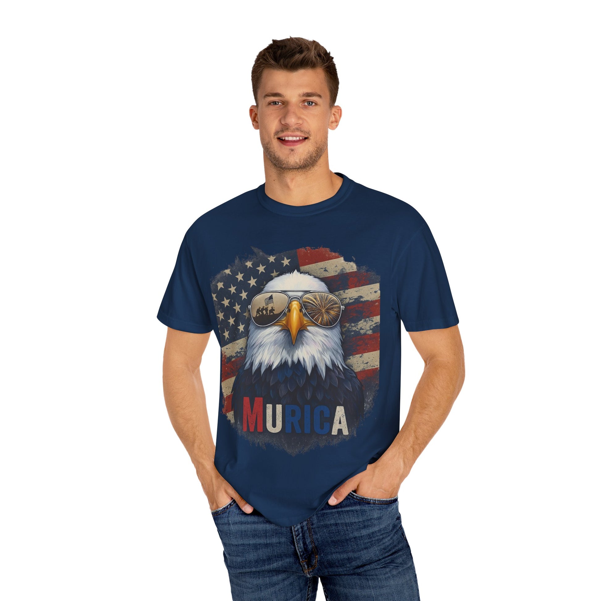 Patriotic Eagle T-Shirt, Unisex Garment-Dyed Tee, 'Murica Design, Great for July 4th, BBQs, Independence Day, Casual Wear, Gifts