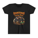 Monster Truck Birthday Tee – “Santino Turns Five” Youth Short Sleeve Shirt - Image 3