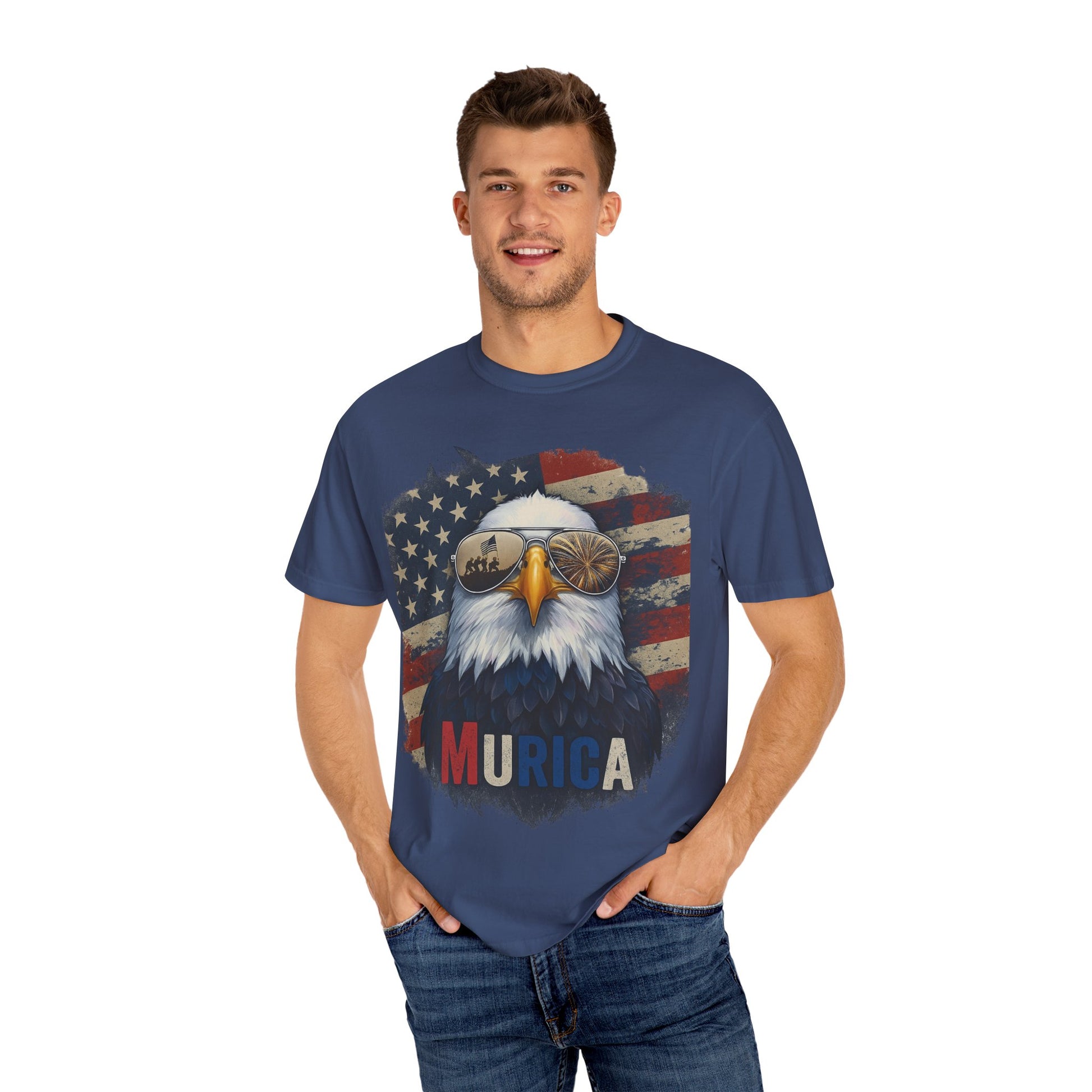 Patriotic Eagle T-Shirt, Unisex Garment-Dyed Tee, 'Murica Design, Great for July 4th, BBQs, Independence Day, Casual Wear, Gifts