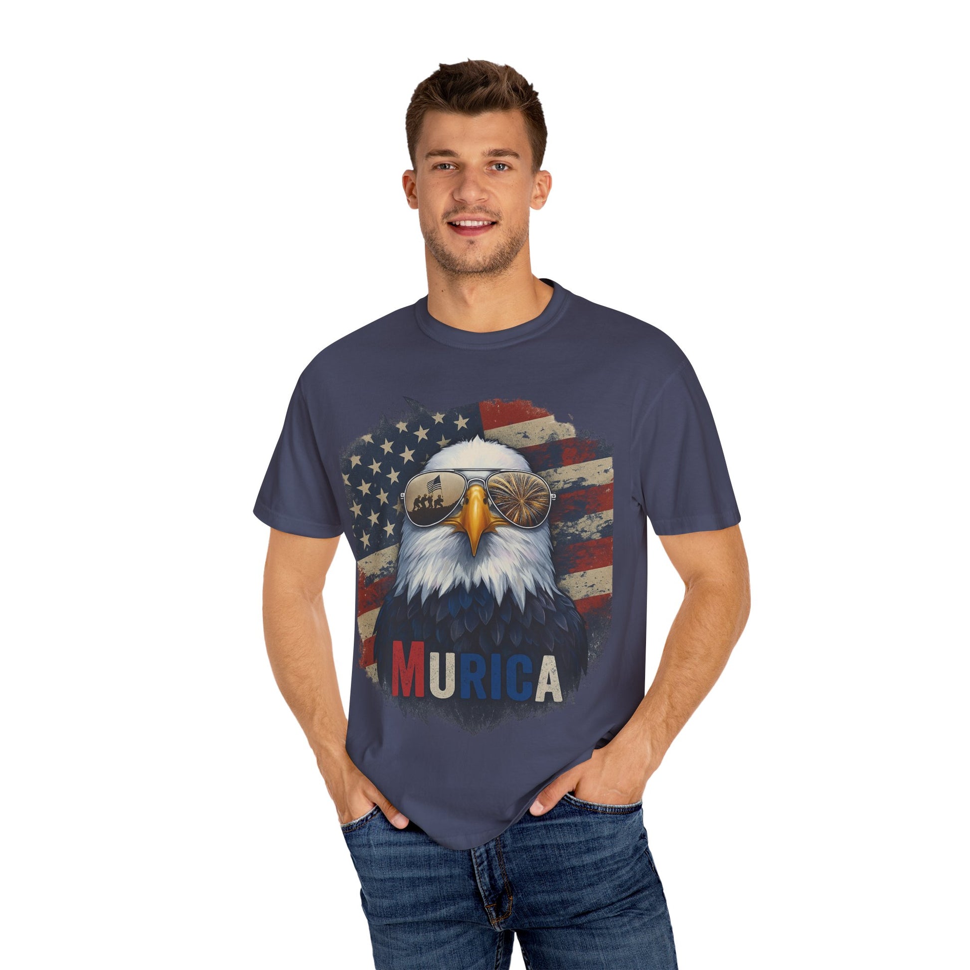 Patriotic Eagle T-Shirt, Unisex Garment-Dyed Tee, 'Murica Design, Great for July 4th, BBQs, Independence Day, Casual Wear, Gifts