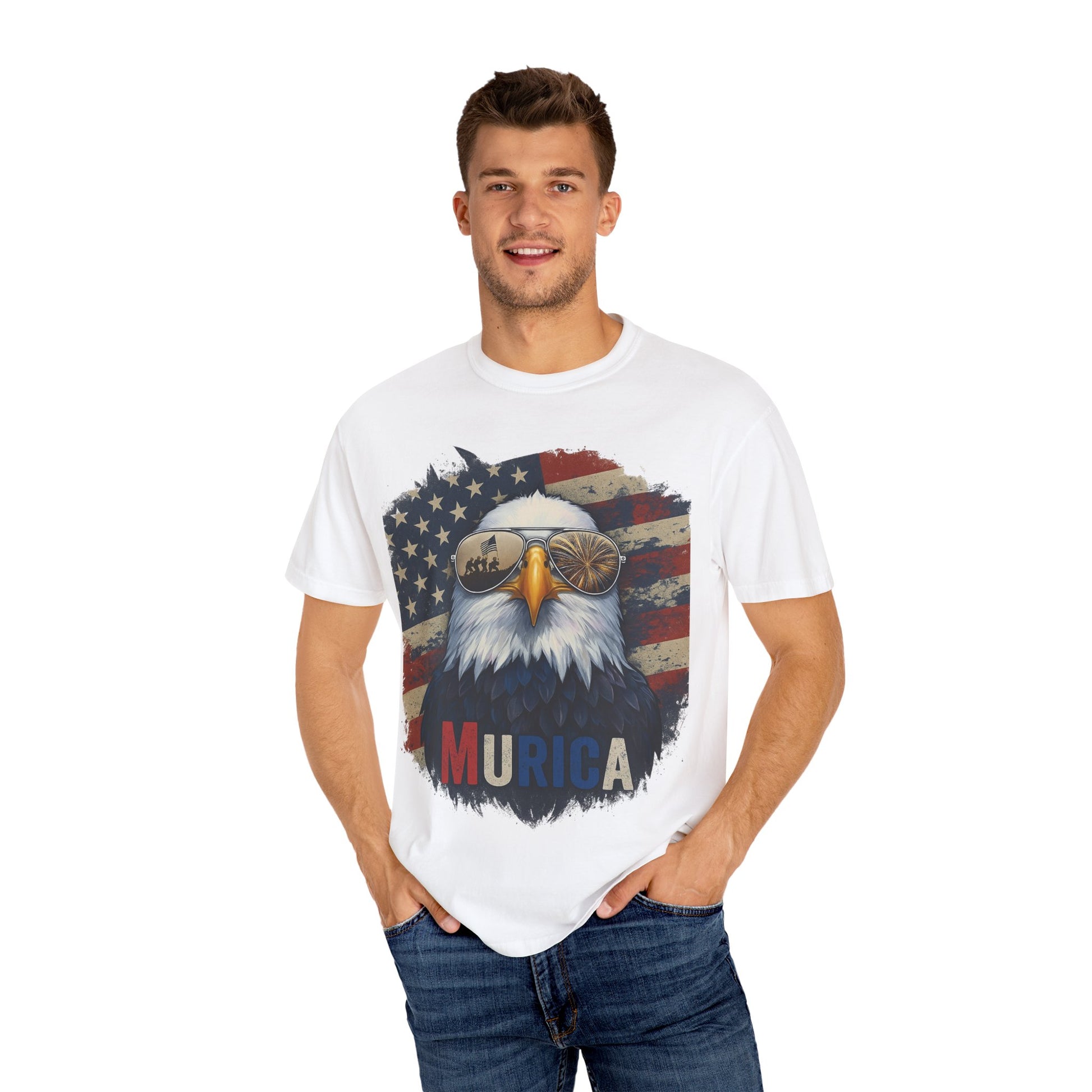 Patriotic Eagle T-Shirt, Unisex Garment-Dyed Tee, 'Murica Design, Great for July 4th, BBQs, Independence Day, Casual Wear, Gifts