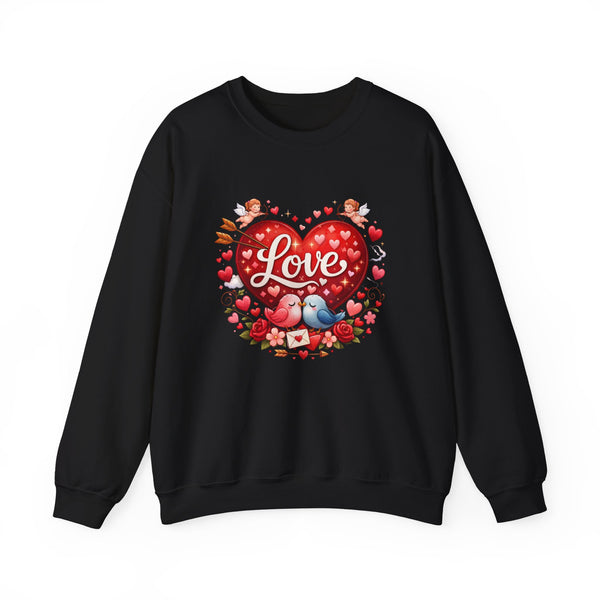 Valentine Love Heart Crewneck Sweatshirt — 'Love' Bird & Heart Graphic