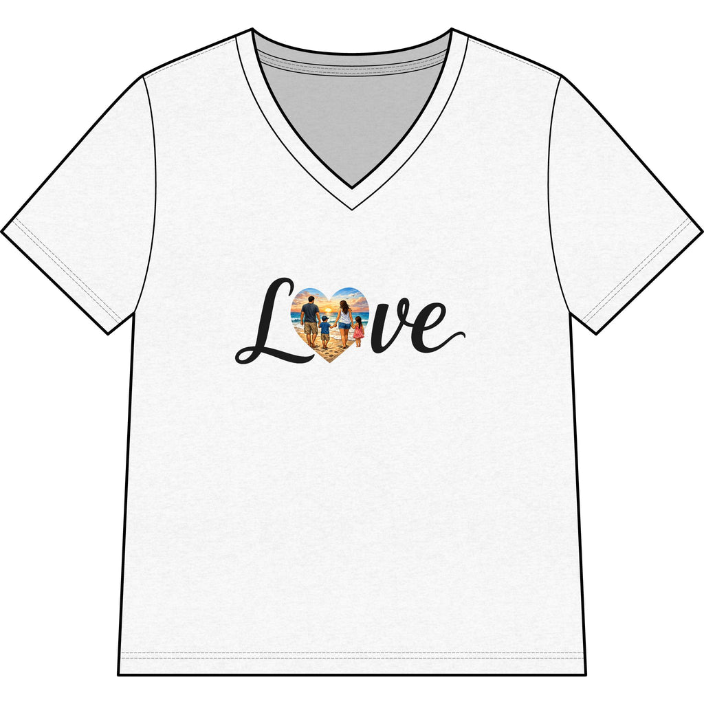 Love Heart Beach V-Neck Tee — Women's Vacation & Summer Graphic Shirt