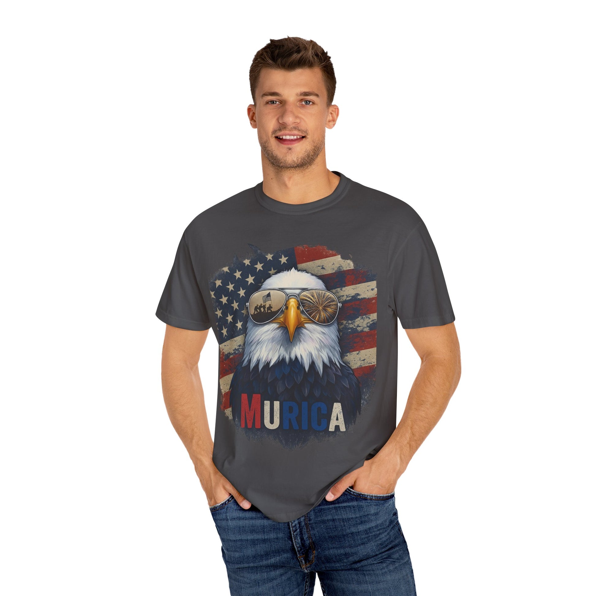 Patriotic Eagle T-Shirt, Unisex Garment-Dyed Tee, 'Murica Design, Great for July 4th, BBQs, Independence Day, Casual Wear, Gifts
