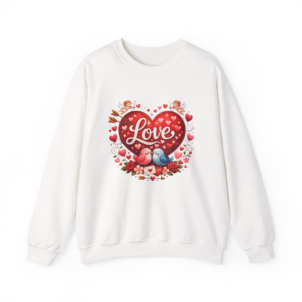 Valentine Love Heart Crewneck Sweatshirt — 'Love' Bird & Heart Graphic