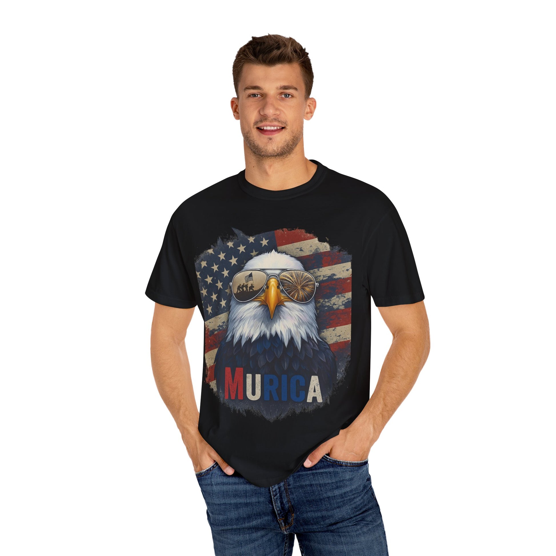 Patriotic Eagle T-Shirt, Unisex Garment-Dyed Tee, 'Murica Design, Great for July 4th, BBQs, Independence Day, Casual Wear, Gifts