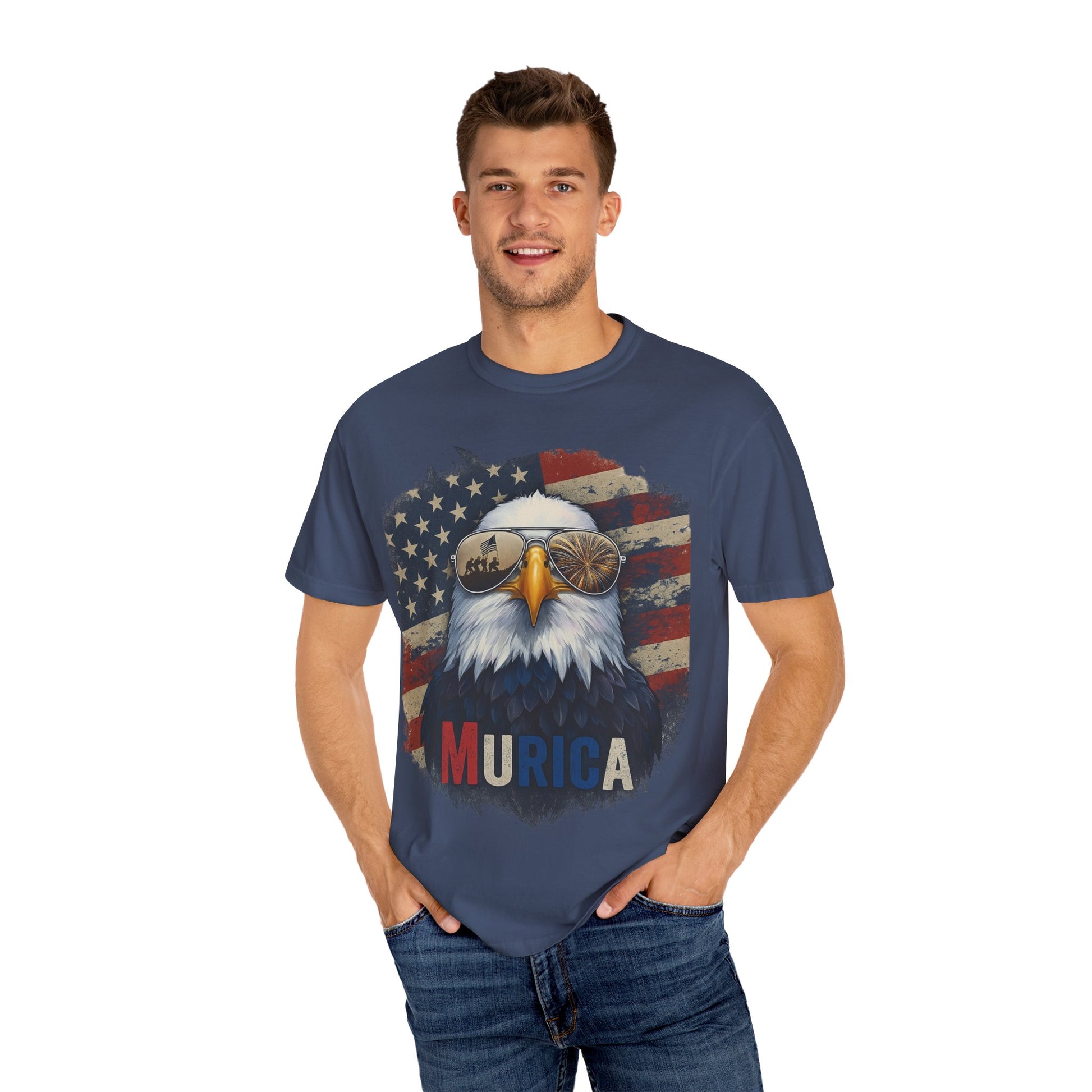 Patriotic Eagle T-Shirt, Unisex Garment-Dyed Tee, 'Murica Design, Great for July 4th, BBQs, Independence Day, Casual Wear, Gifts