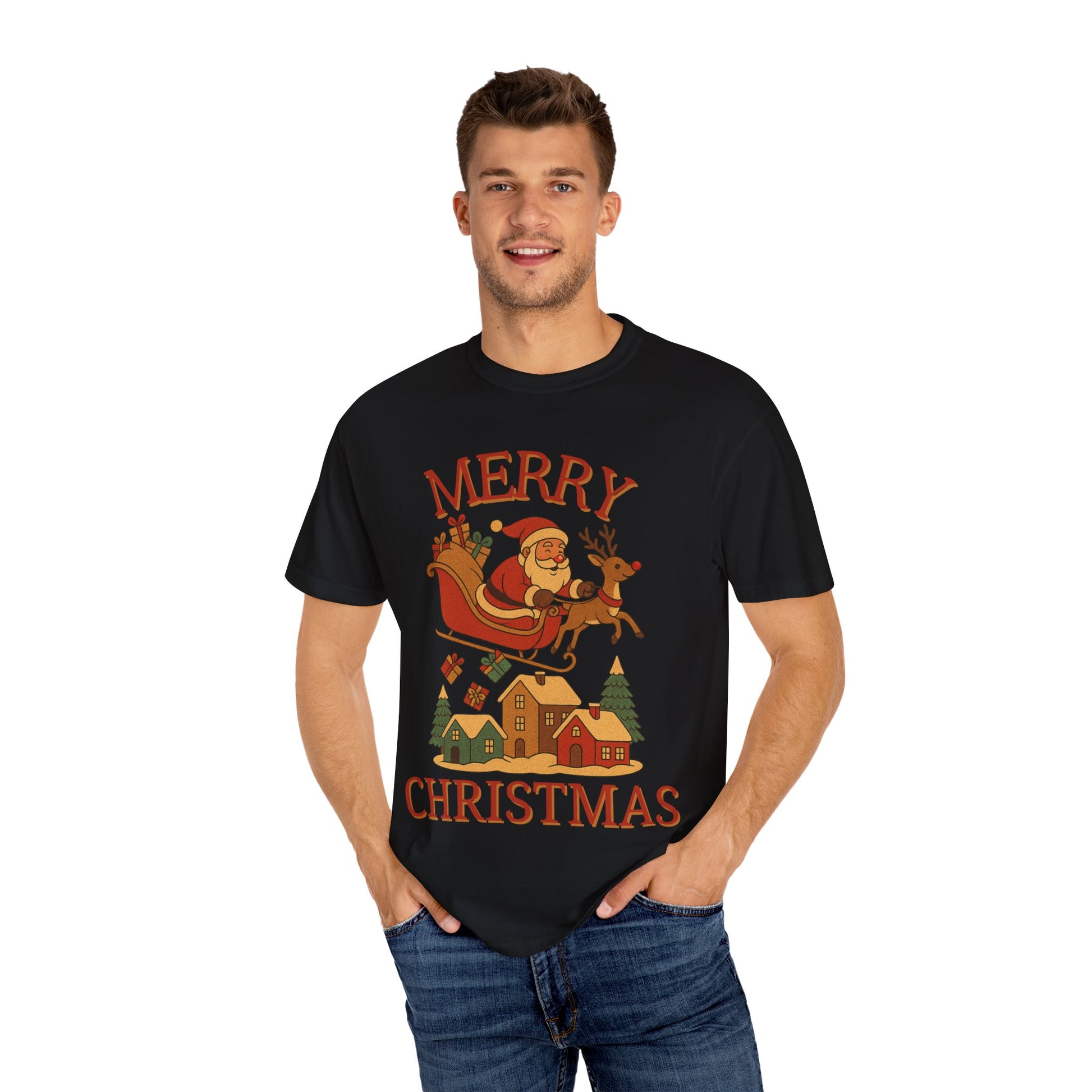 Merry Christmas T-Shirt, Cozy Holiday Tee, Unisex Festive Shirt, Santa Claus Apparel, Winter Celebration Clothing